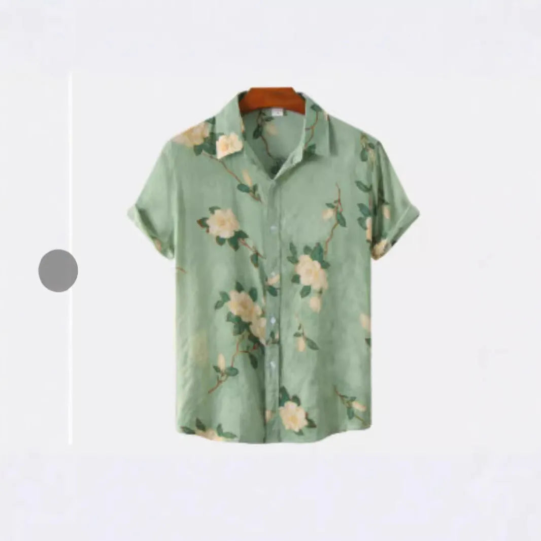 Hawaiian printing lapel short sleeve shirt in floral pattern with polyester fabric and digital print, available in multiple colours