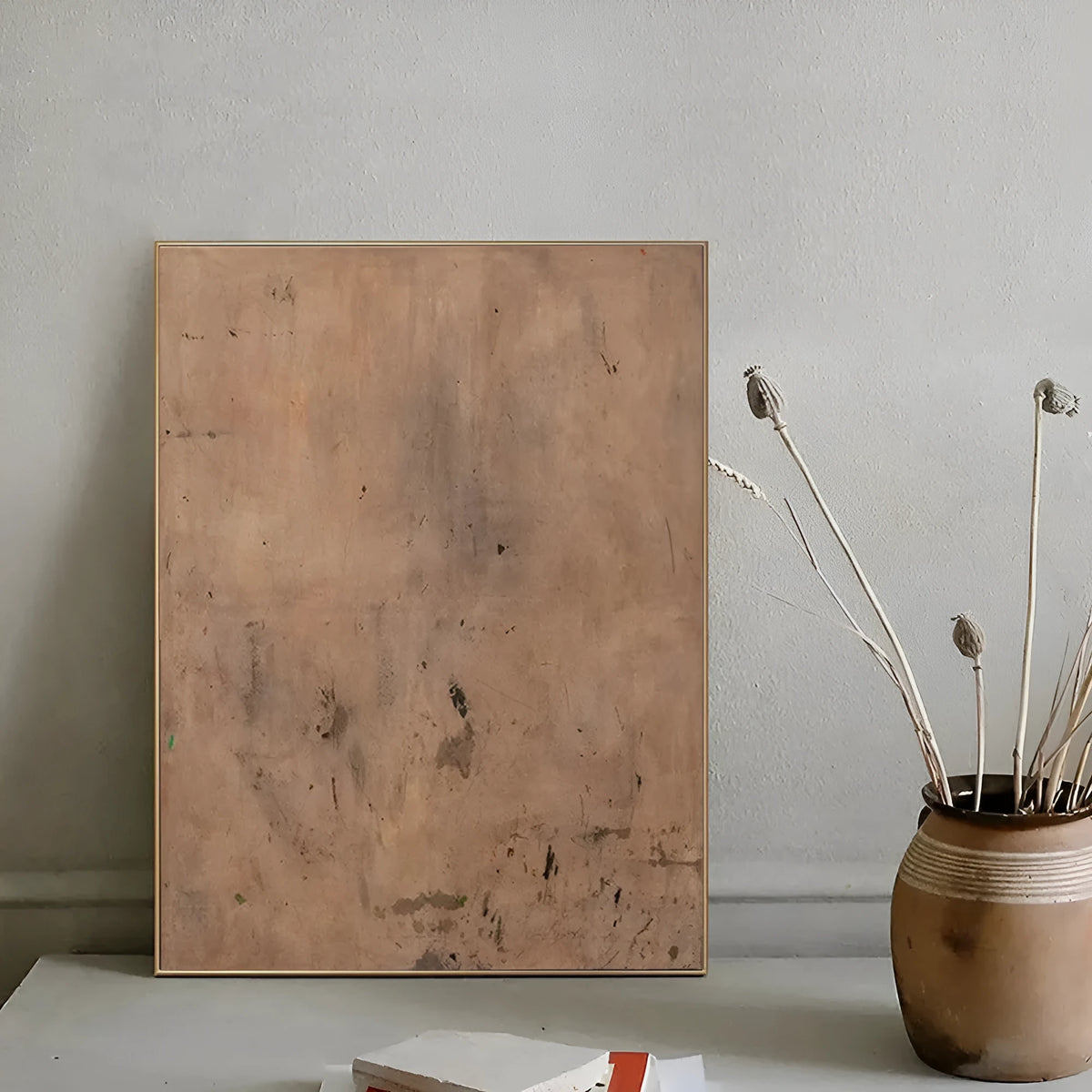 Hand-painted modern brown abstract oil painting on canvas, unframed and rolled, suitable for living room wall decor