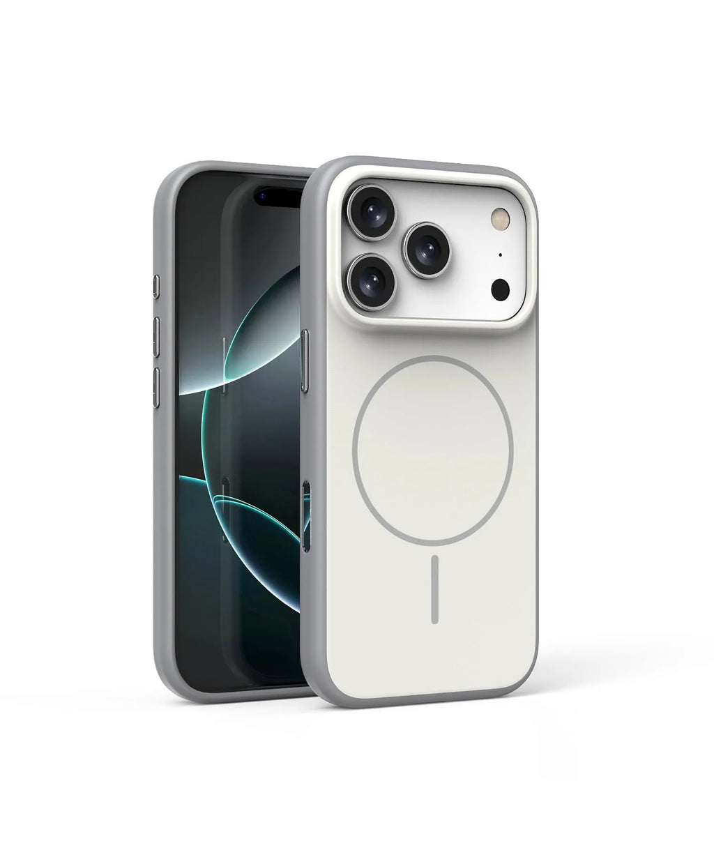 Frosted blue magnetic phone case for iPhone with a prominent AI camera button on the side.