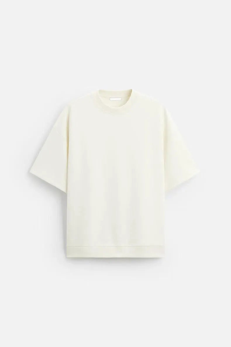Loose double-sided cloth texture short sleeve top and matching shorts set on a hanger.