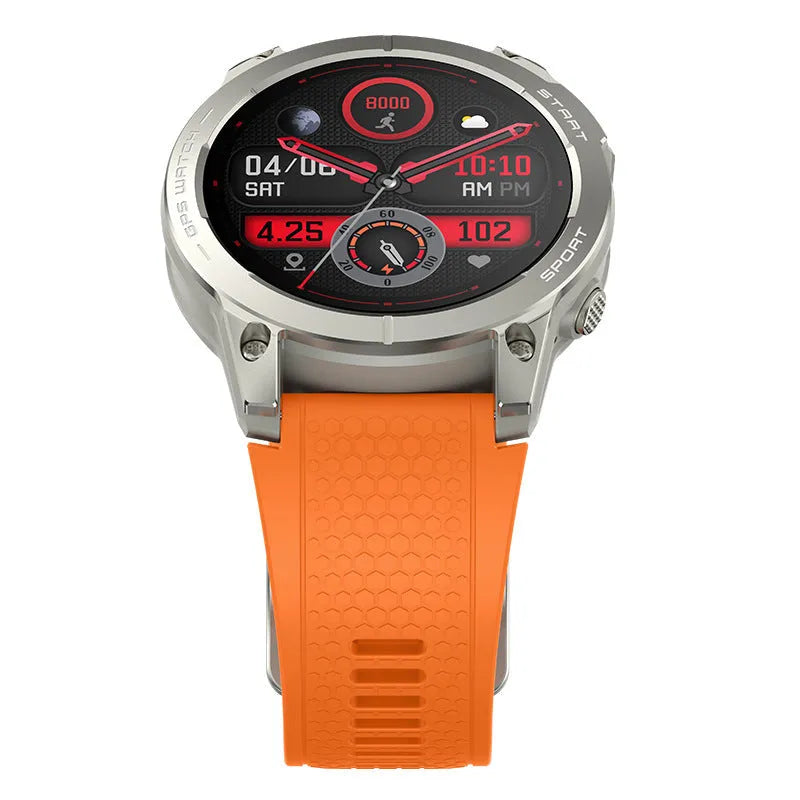 S53 black and orange outdoor GPS sports smart watch with touch screen on silicone strap