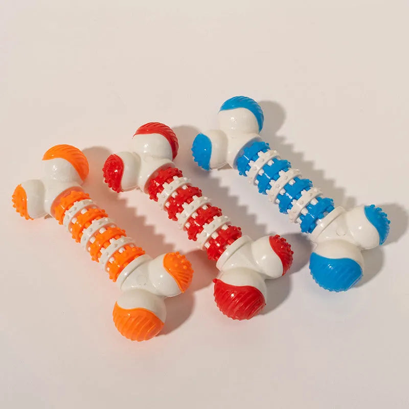 Blue bone-shaped dog toy with a treat holder in the centre for small breeds