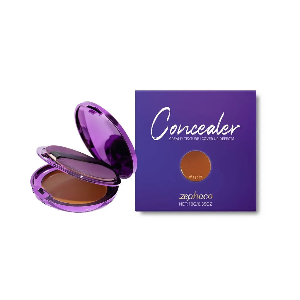 Efficient liquid concealer makeup in six colour options with water-based formula containing titanium dioxide and sweet almond oil