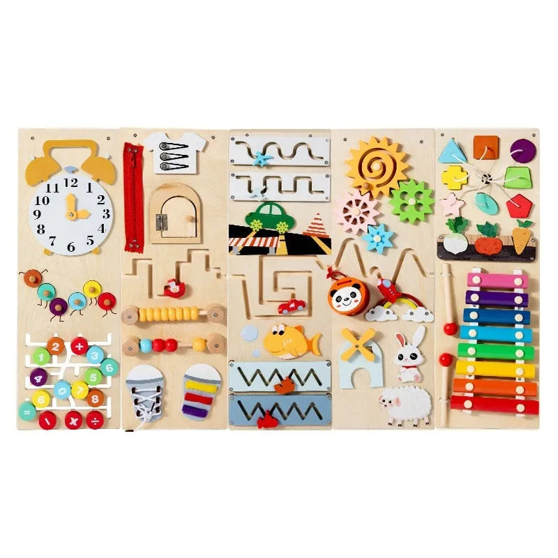 Wooden wall game busy board for cognitive exercise children aged 4-6 46x15.5x18 cm