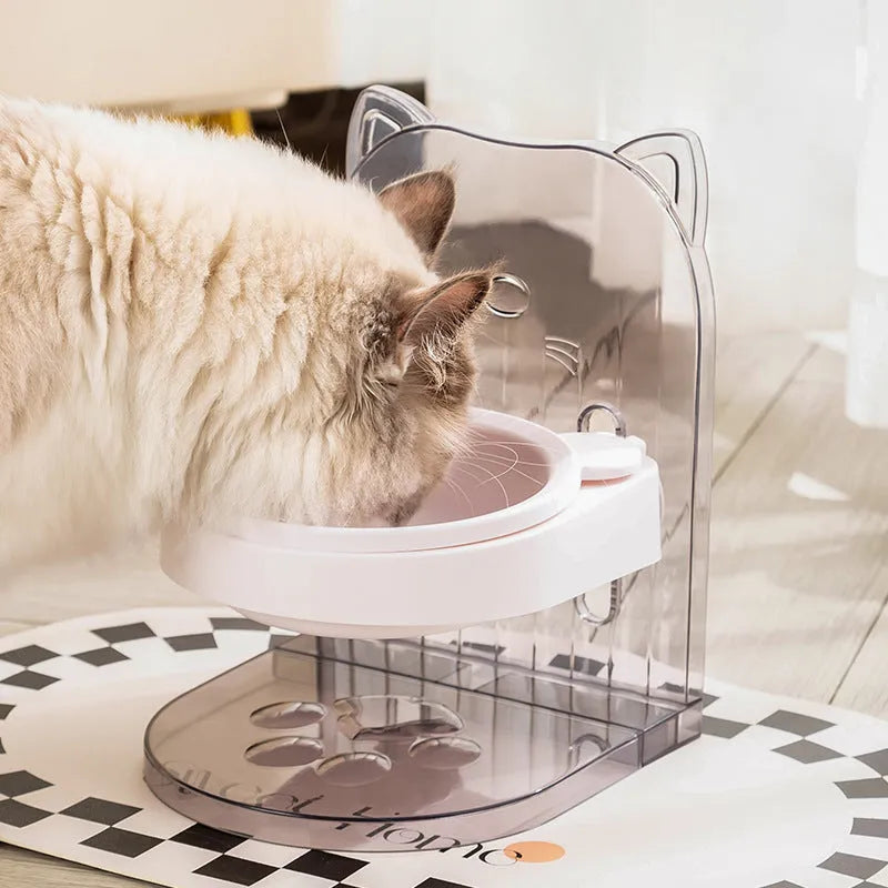 Grey cat ear shaped pet feeding bowl in removable hanging cage