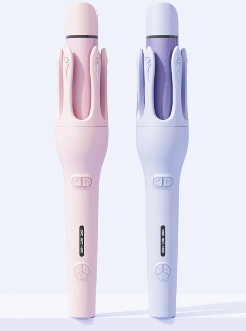 New 2-in-1 automatic hair curler straightener with ceramic barrel and temperature control in pink colour