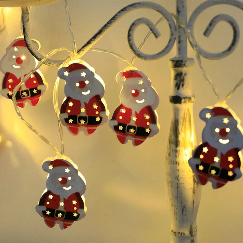 Christmas LED light string with Santa Claus, elk and snowman decorative ornaments for festive holiday decoration
