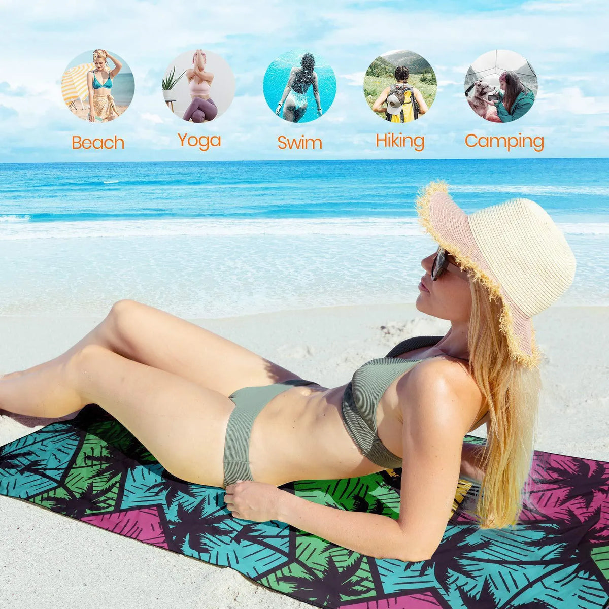 Travel outdoor sports towel 175x75cm microfibre blended yarn 280g quick-dry beach towel colour styles