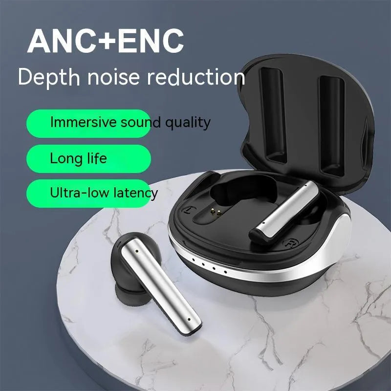 Wireless Bluetooth earphone P60PRO in milky white with metal build and charging compartment