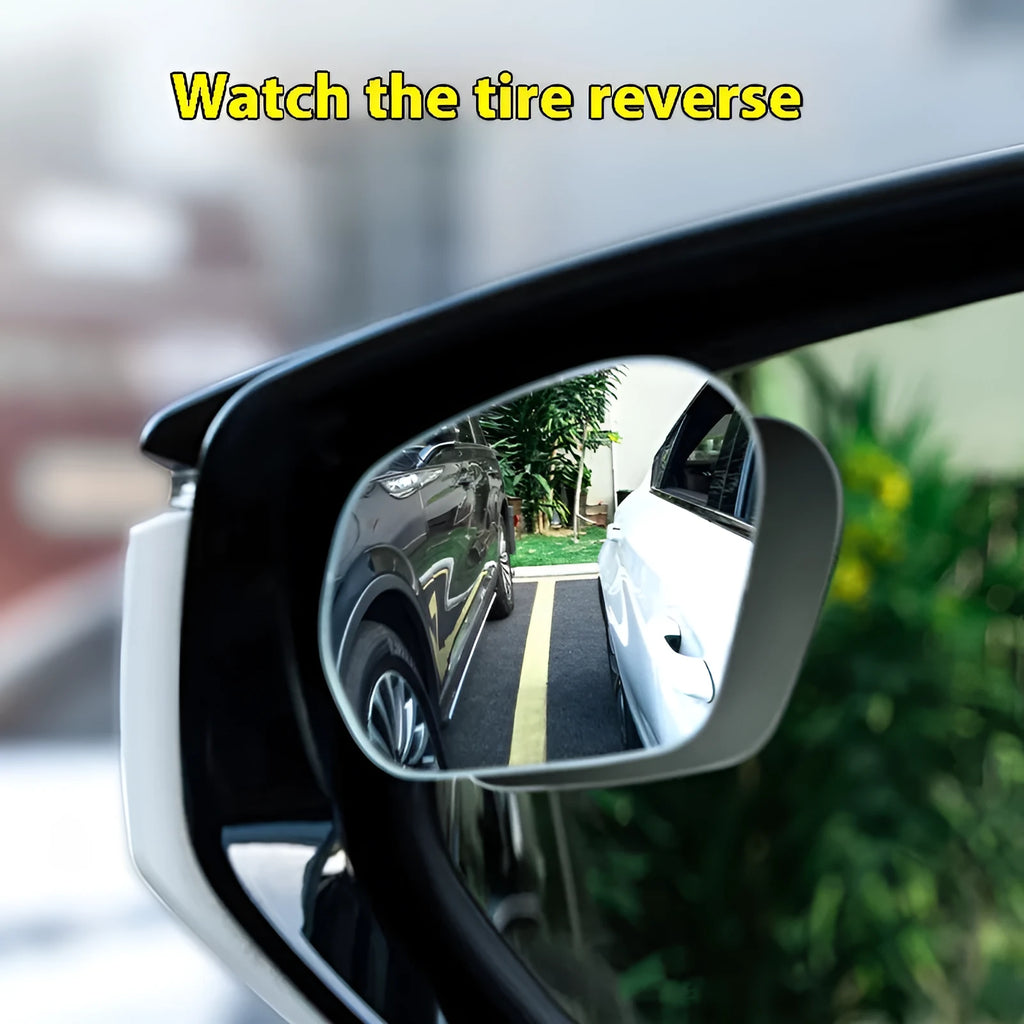 Pair of small circular car mirrors with 360-degree suction cup mount in black, white, and silver