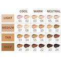 A concealer liquid pen showing 24 colour shade options from 01 to 24 for waterproof, sweatproof coverage and contouring.