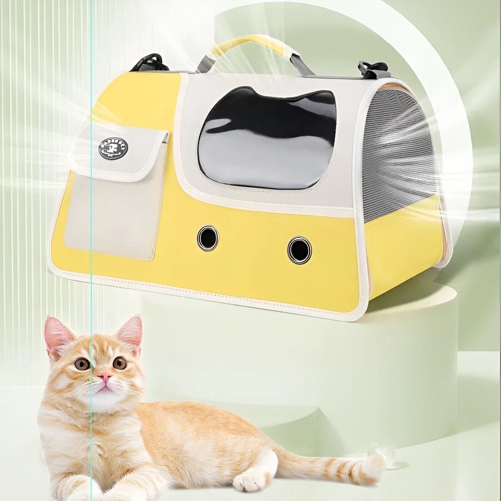 Convenient outing pet backpack in yellow Oxford cloth with spacious crossbody design for cats and small dogs