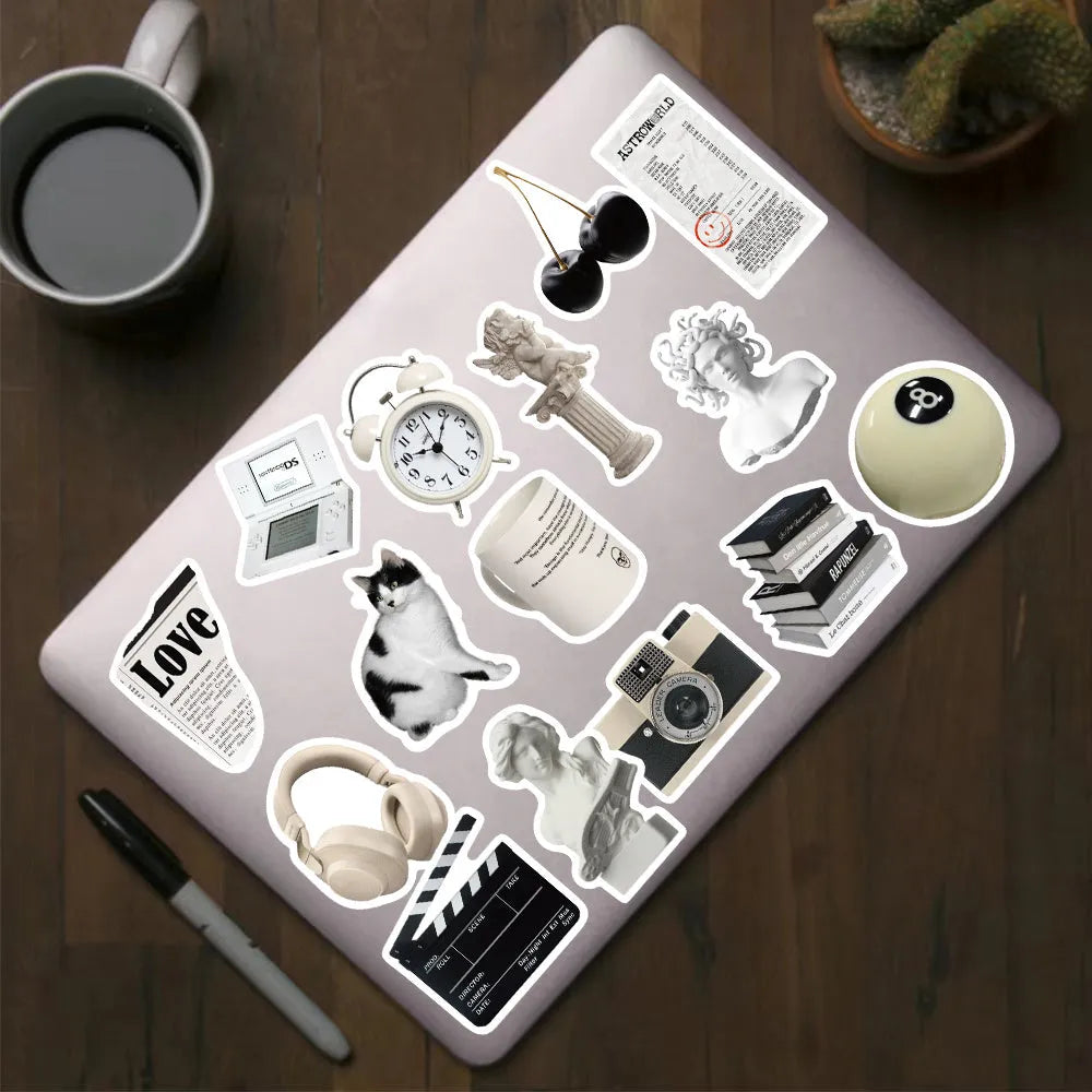 61 black and white waterproof PVC stickers for laptop and phone decoration