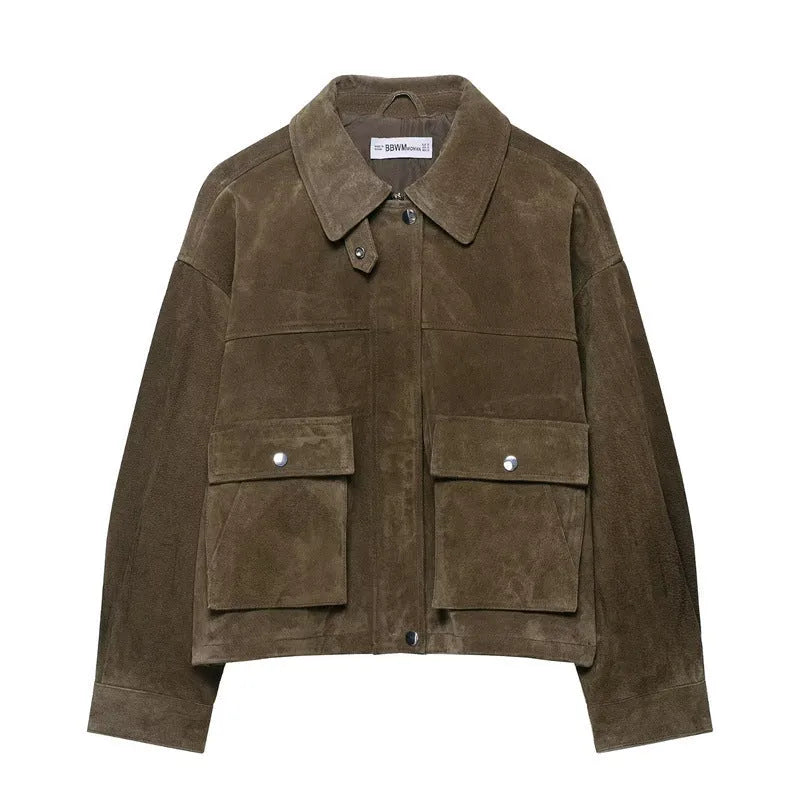 Women's casual PU jacket in Japanese Korean style with medium thickness regular fit