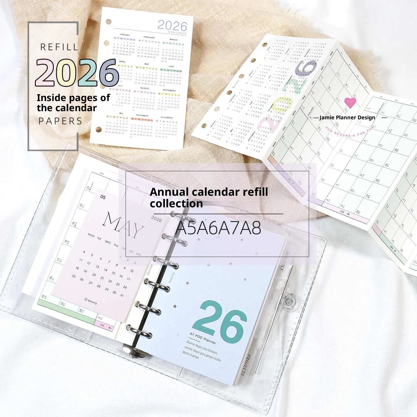 2026 calendar cards fold set with monthly layout for hand account planner inserts