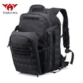 Tactical backpack 45L solid colour black outdoor hiking backpack on plain background