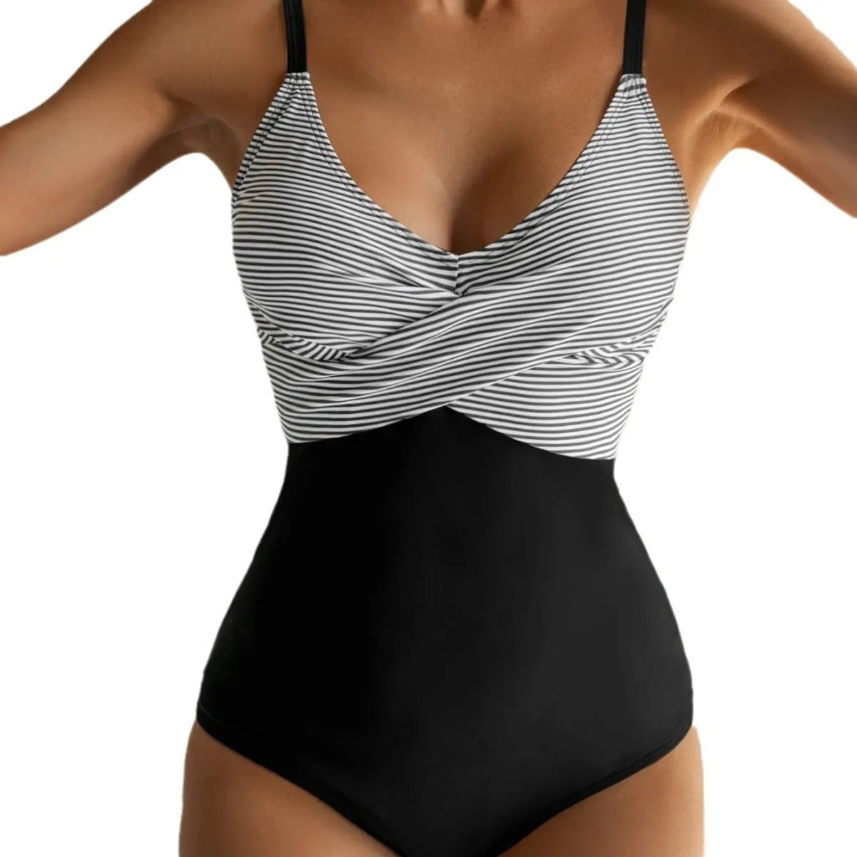 Women's lace-up backless one-piece swimsuit in floral print on mannequin, showing adjustable back detail.