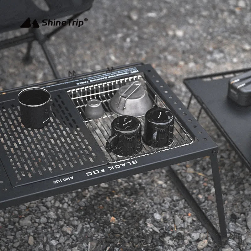 IGT folding camping table carbon steel multifunctional unit with cell board drain basket and spider furnace compatibility