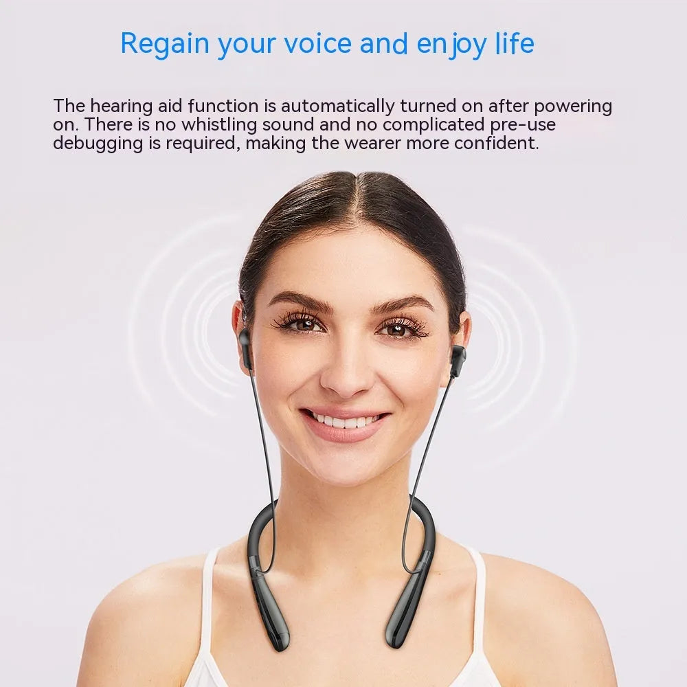 Wireless Bluetooth headset with intelligent noise reduction, 16-channel hearing aid, silicone, black colour, digital display