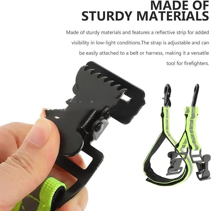 Fluorescent green fireman gloves clamp with metal buckle closure for industrial safety gear organisation