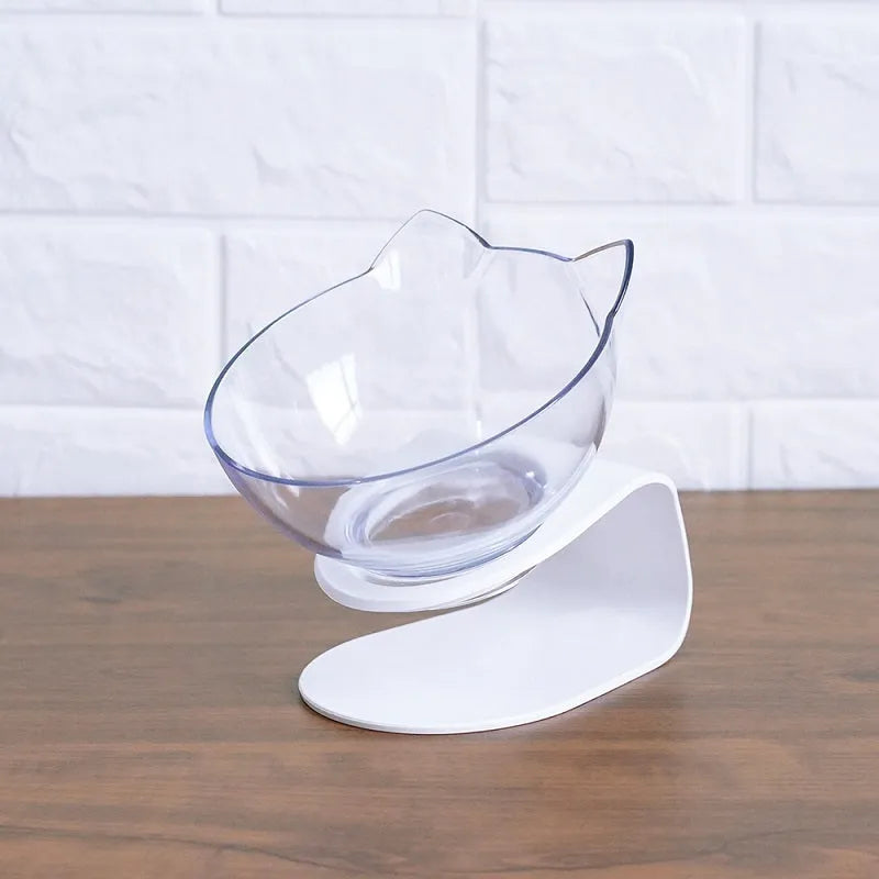 Non slip double cat bowl with raised stand transparent plastic pet feeder for dogs and cats