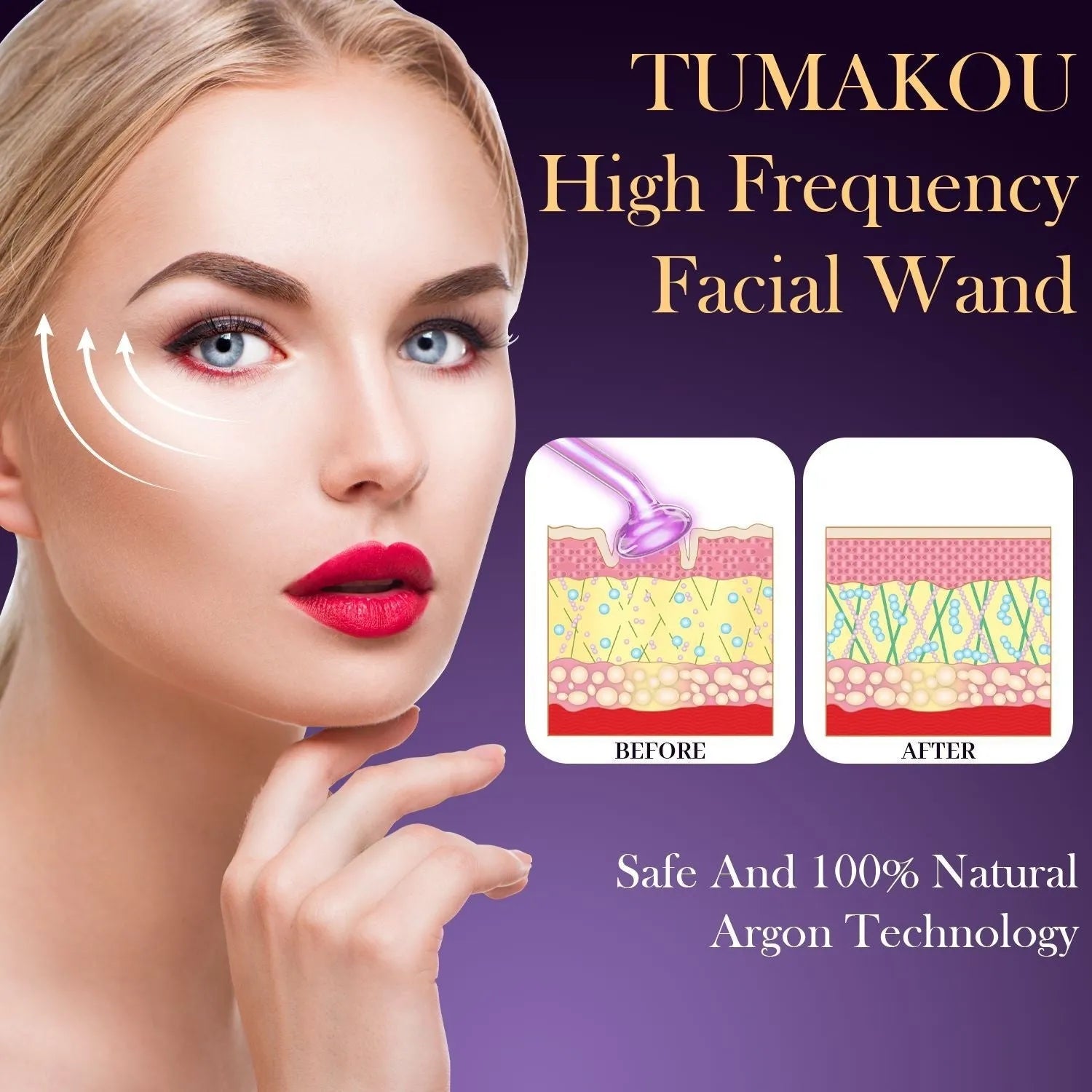 Purple high wave electrotherapy rod beauty instrument with six accessory heads and multi-standard plugs