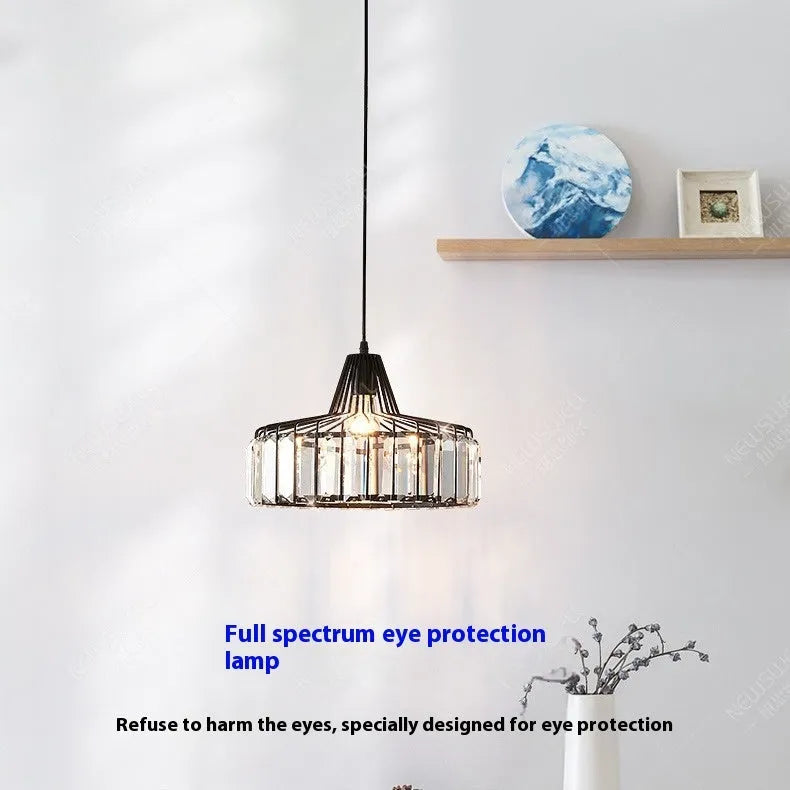 Modern crystal chandelier droplight with iron frame and LED lighting in black finish