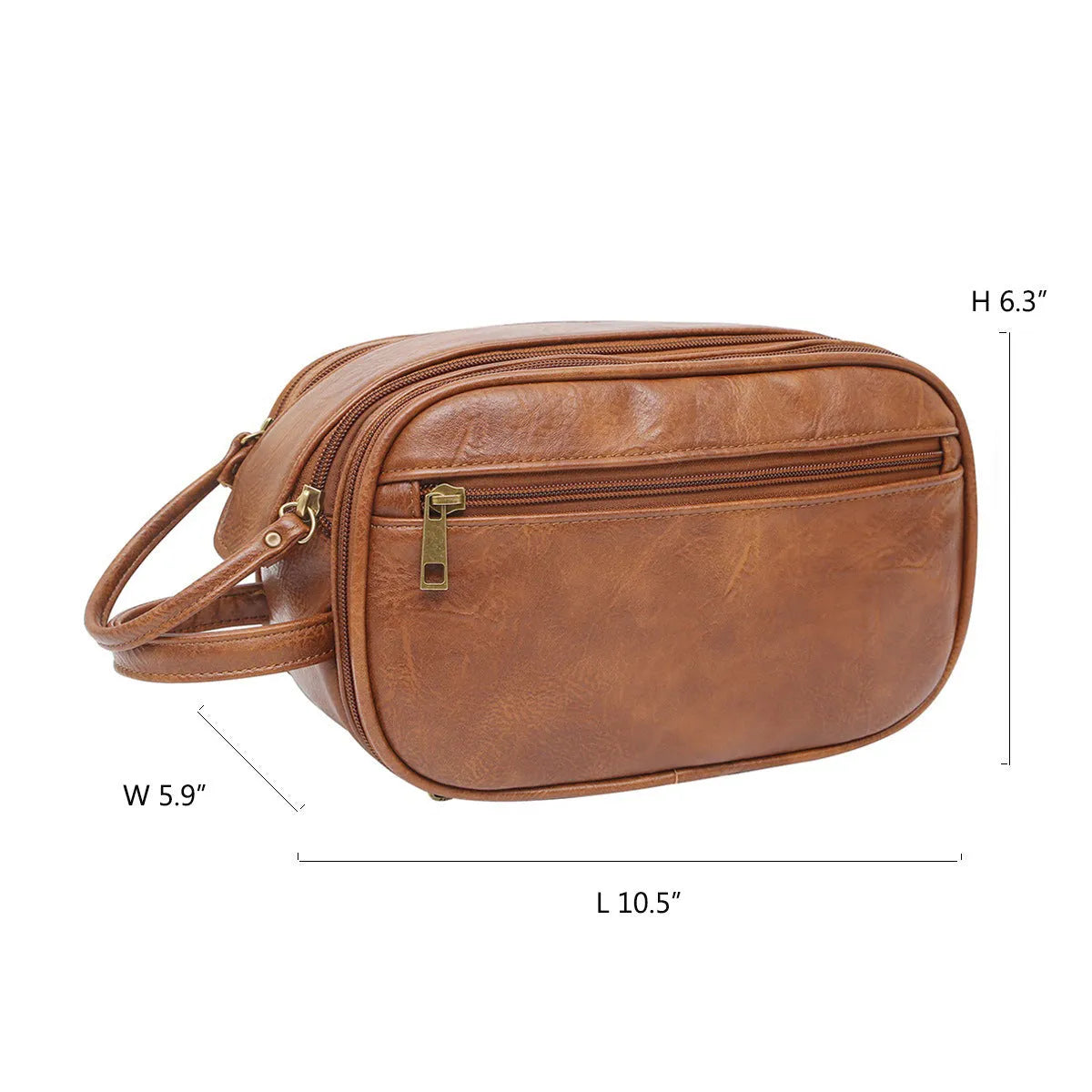 Men's black and brown Pu leather toiletry bags with zip closure for travel storage