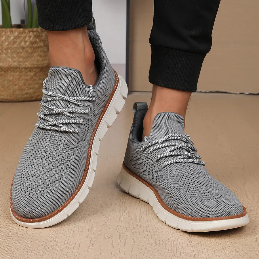 Men's grey and black mesh casual sneaker with round toe and low heel