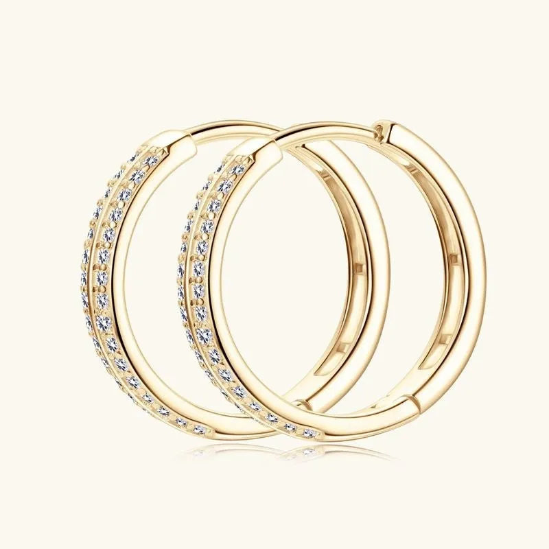 Sterling silver moissanite earrings with geometric double ring and tassel design, Gold or White finish