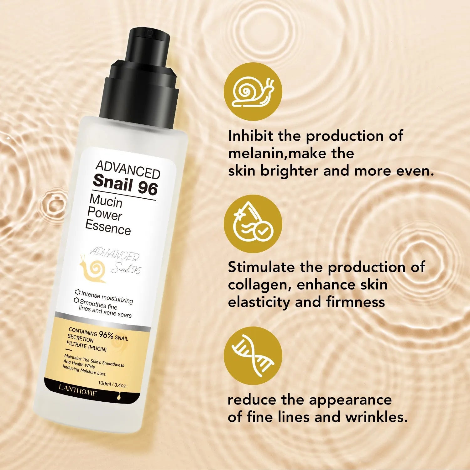 Snail Snail Serum 100ml bottle of moisturising facial essence liquid with snail secretion filtrate