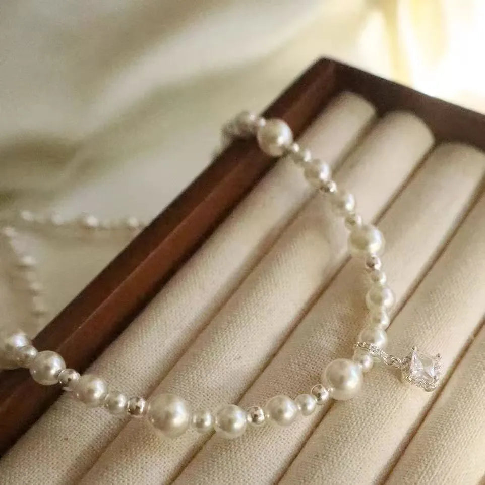 Cube sugar pearl necklace Korean style star pendant clavicle chain for women copper electroplated