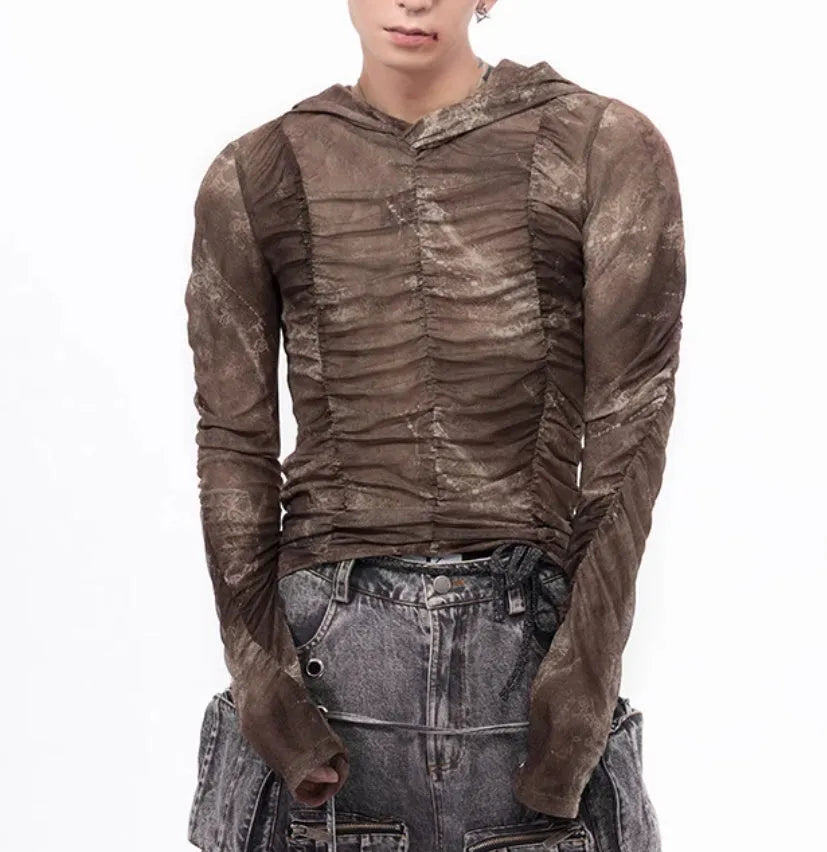 Boys lightweight ice silk shirt with printing pleating details in picture colour