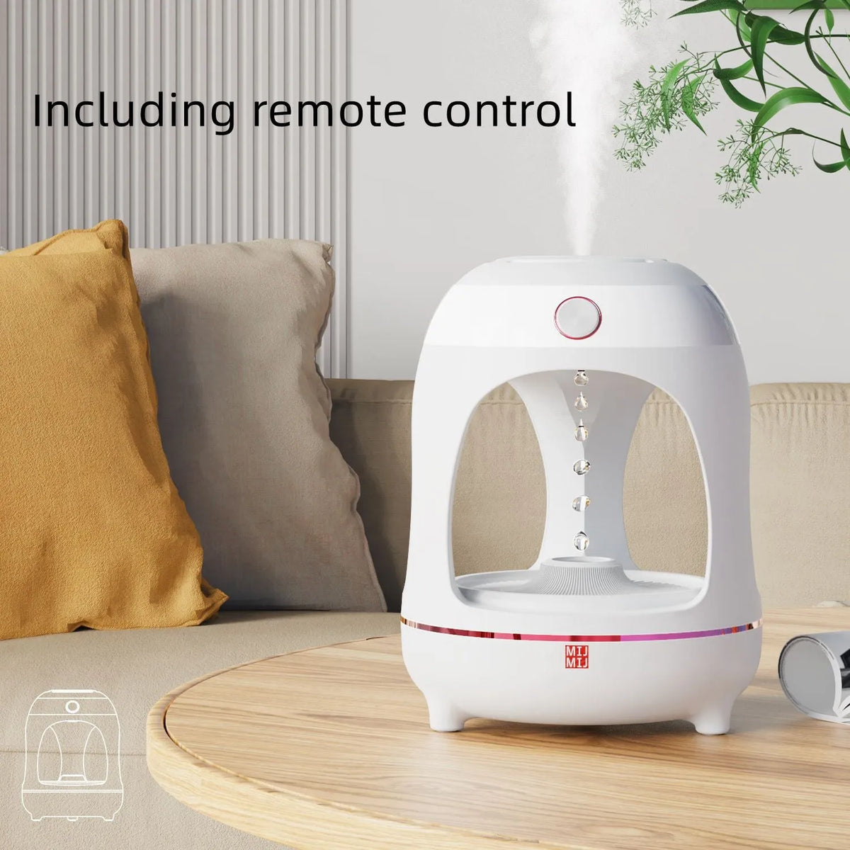 Rose gold and white levitating water drops ultrasonic humidifier and LED night light on a desk