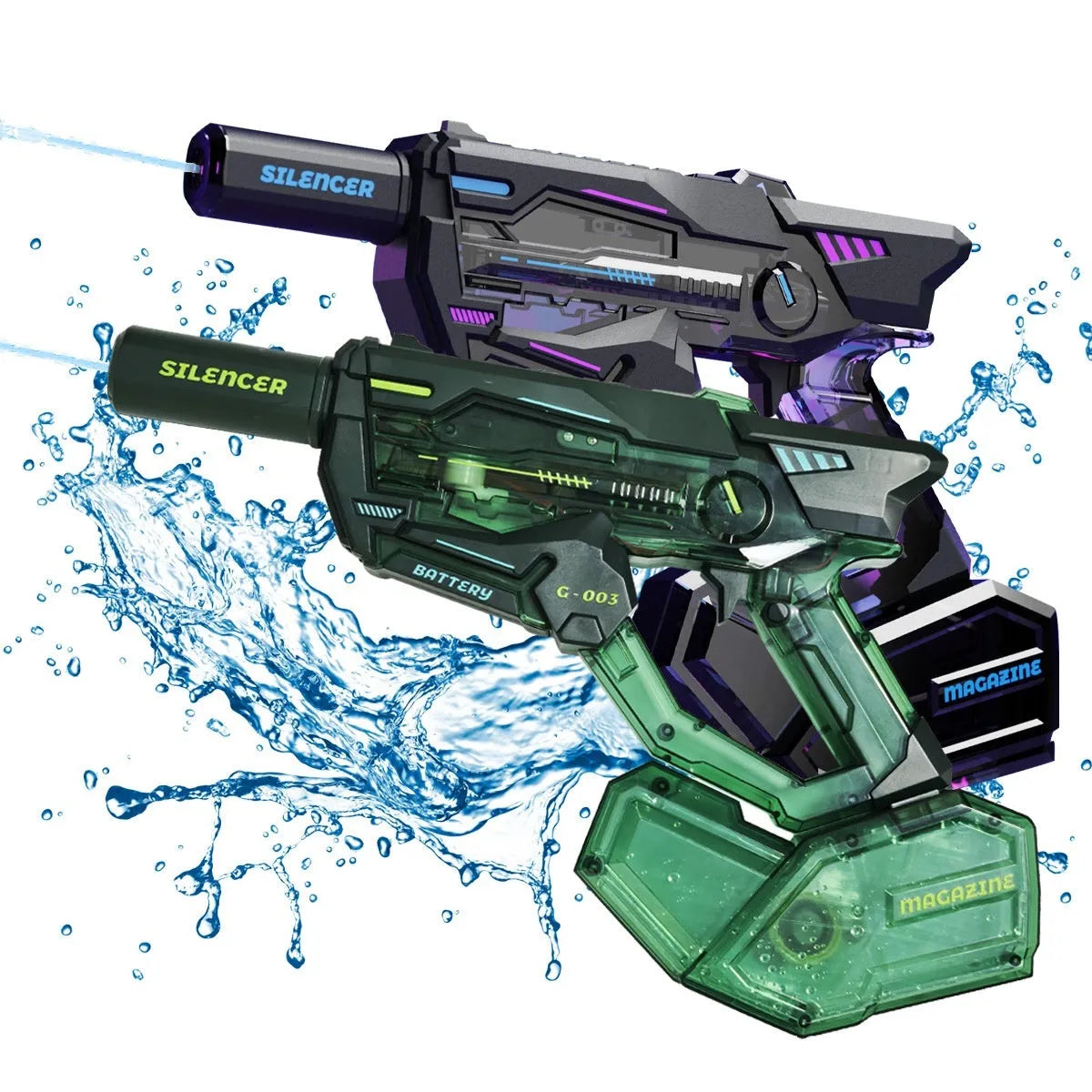 Electric continuous water gun in green plastic for teenagers outdoor summer water play