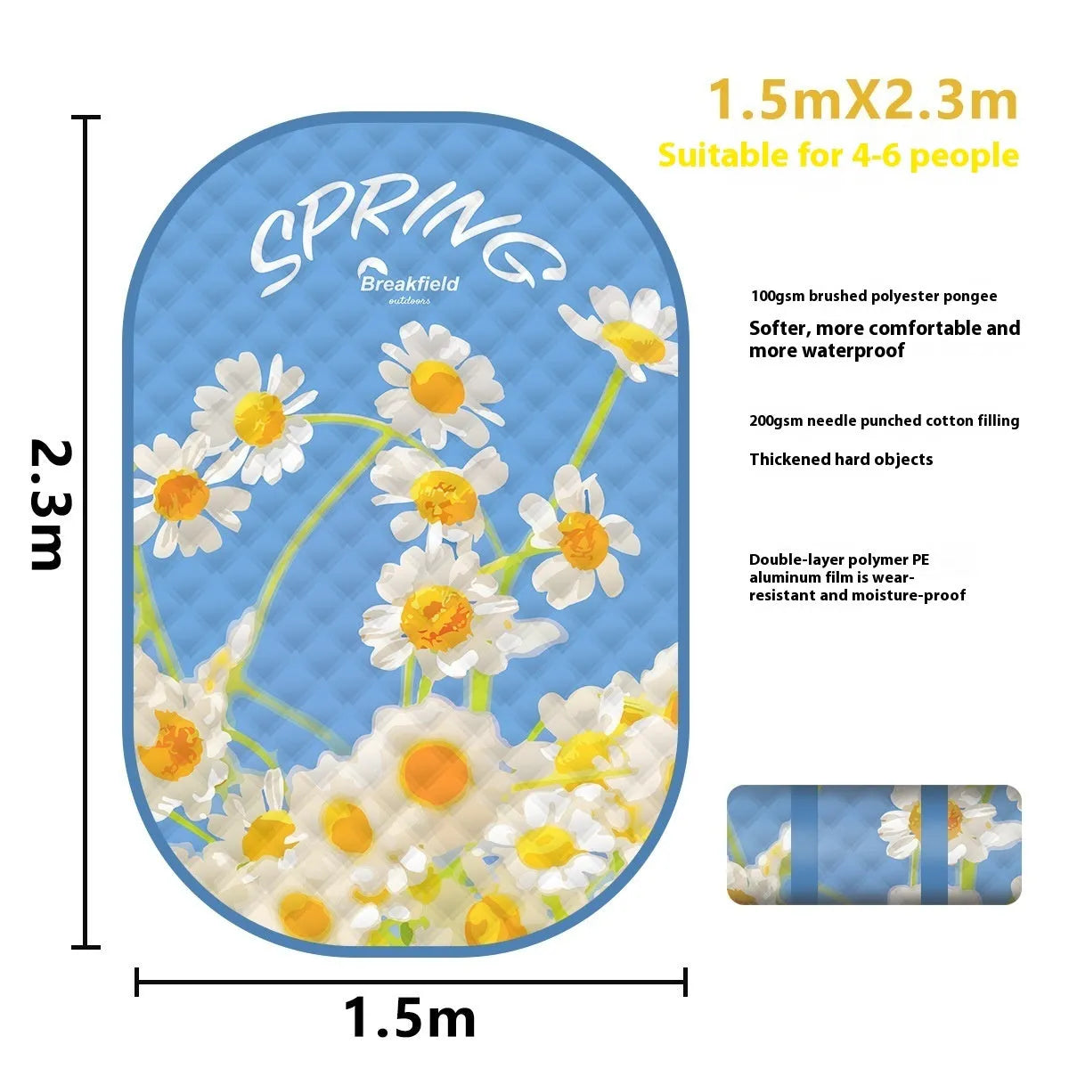 Waterproof picnic mat in Four Seasons colour with brushed fabric texture for outdoor use