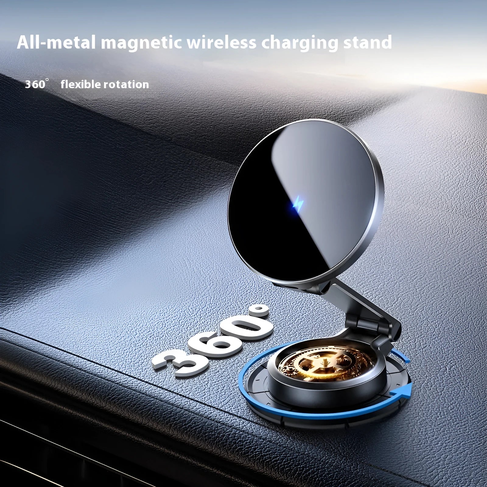 Black wireless charging car phone bracket with paste-style mount for universal vehicle installation