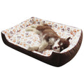 Beige plush pet bed with raised sides in kennel design for small dogs and cats