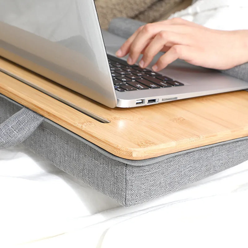 Lazy sofa lap computer desk in bamboo and fabric Japanese style with card slot and two size options