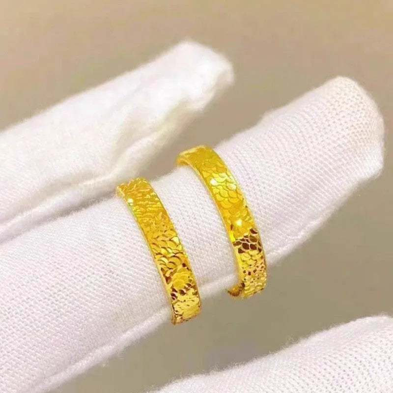 Vietnam placer gold open ring for women, copper with electroplated yellow gold finish, geometric starry sky pattern, adjustable forefinger ring