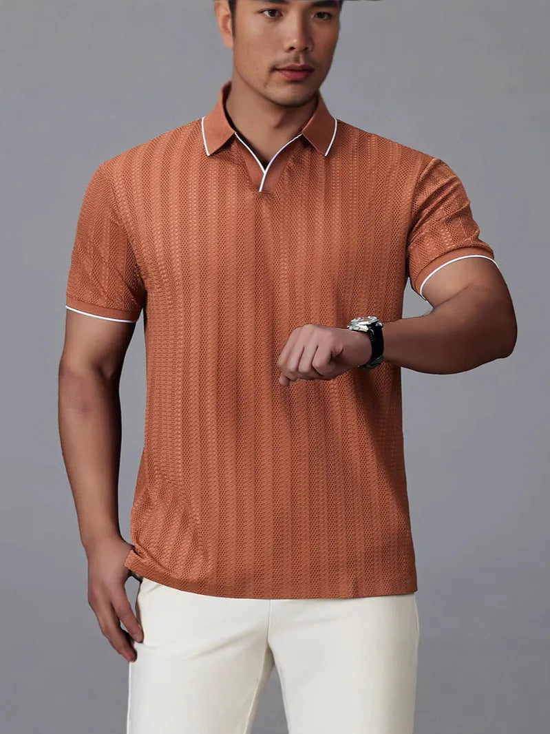 Men's loose fit ice silk polo shirt in thin nylon fabric with short sleeves