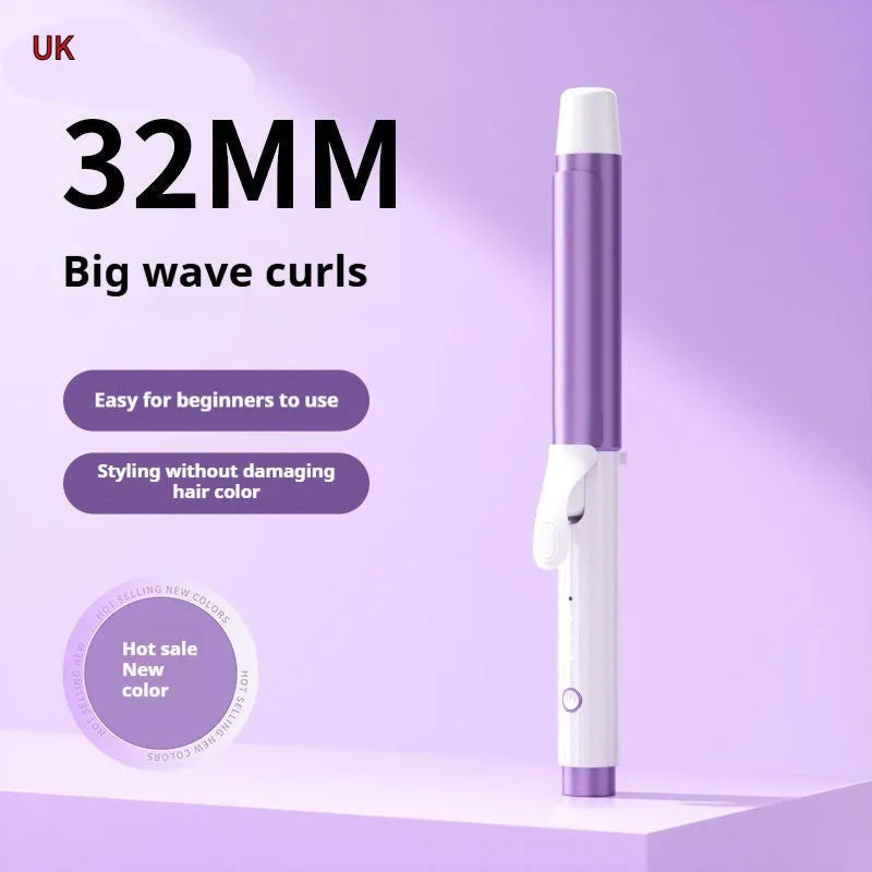 Anion big wave curling iron in pink with four gear thermoregulation, plastic body, and wired AC power