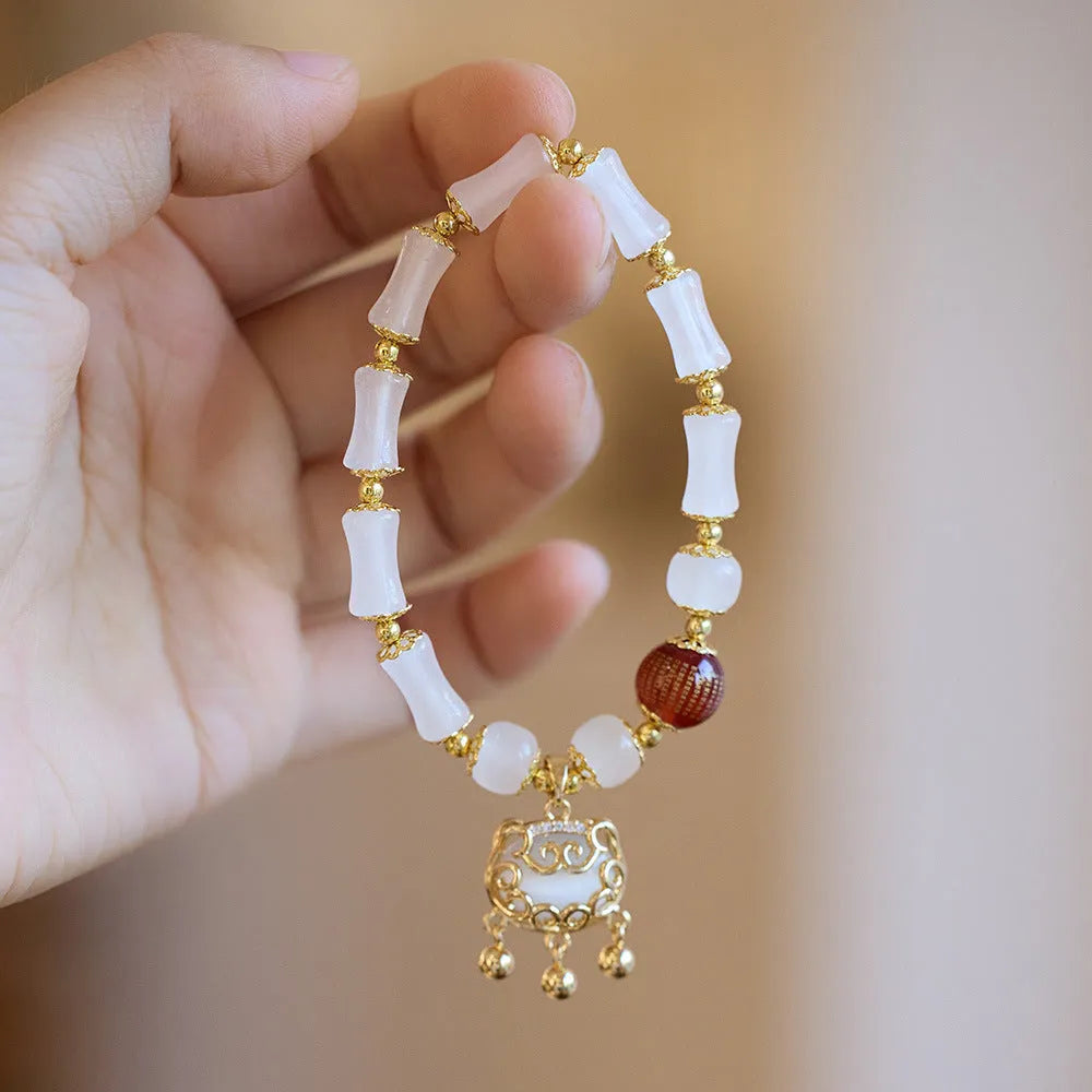 Chinese style coloured glass women's bracelet with fu character and safety lock symbols