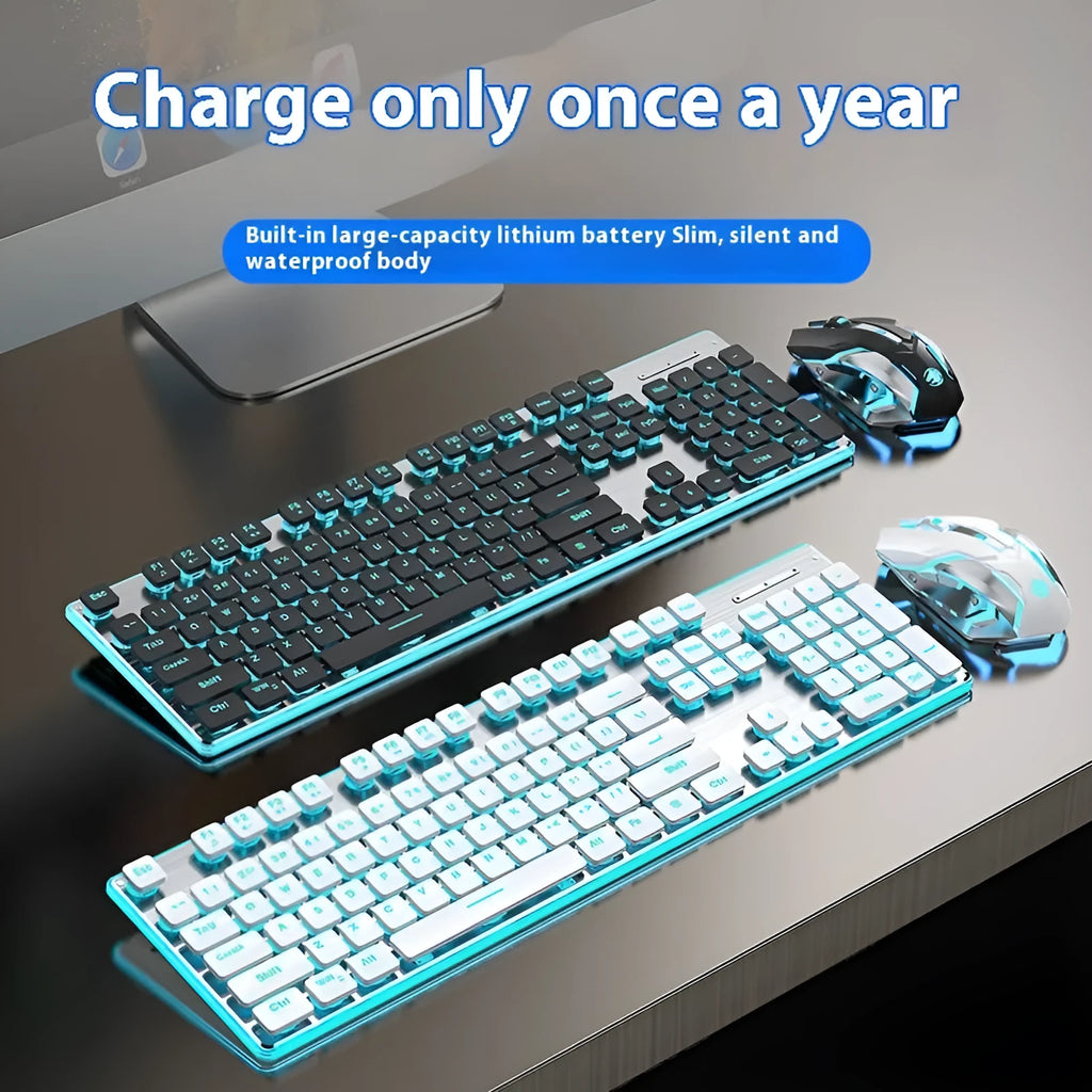 Wireless Bluetooth keyboard with mute button and RGB lighting measuring 440mm