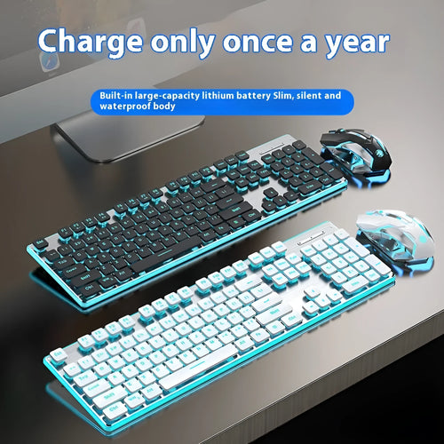 Wireless Bluetooth keyboard with mute button and RGB lighting measuring 440mm