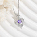 Rose heart-shaped necklace with rhinestones in copper electroplated finish, available in blue, purple, red, or white