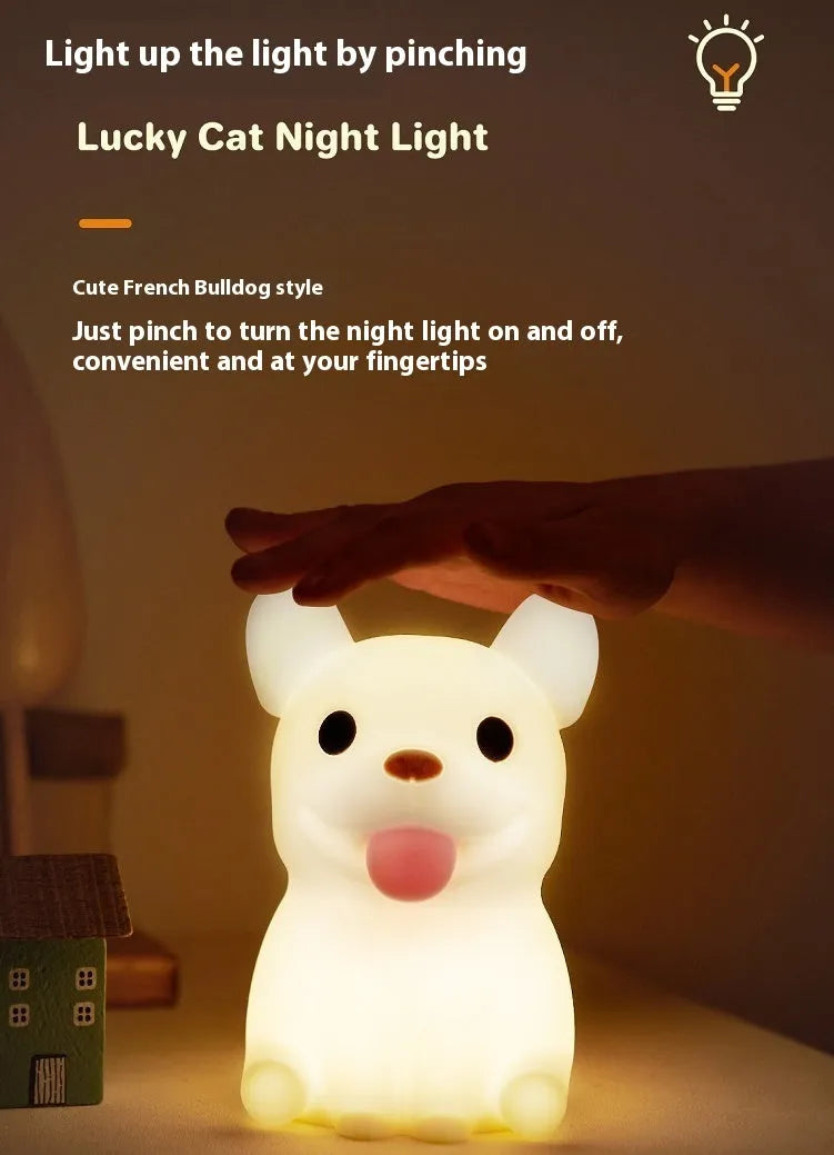 Cartoon animal USB night light with dimming control on bedside table