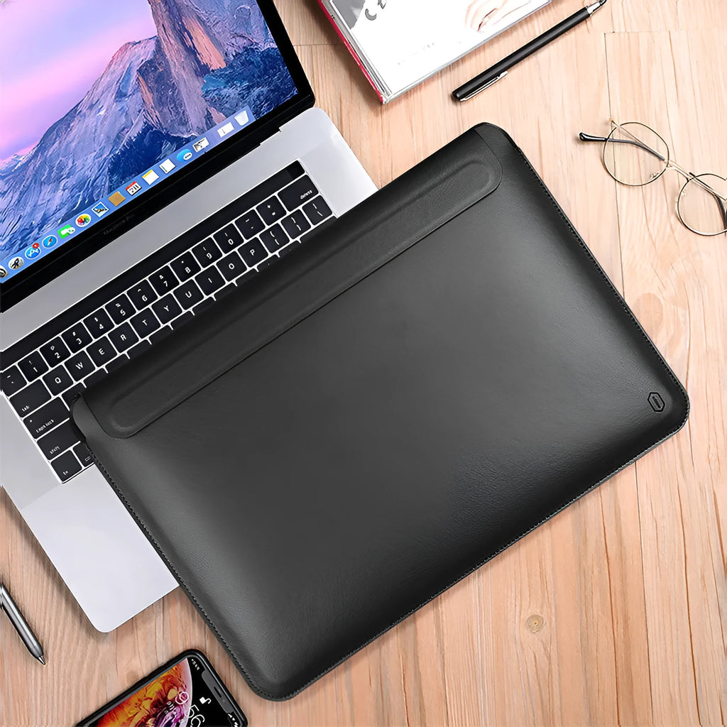 PU leather notebook liner iPad protective case with soft handle in black 13.3 inch size
