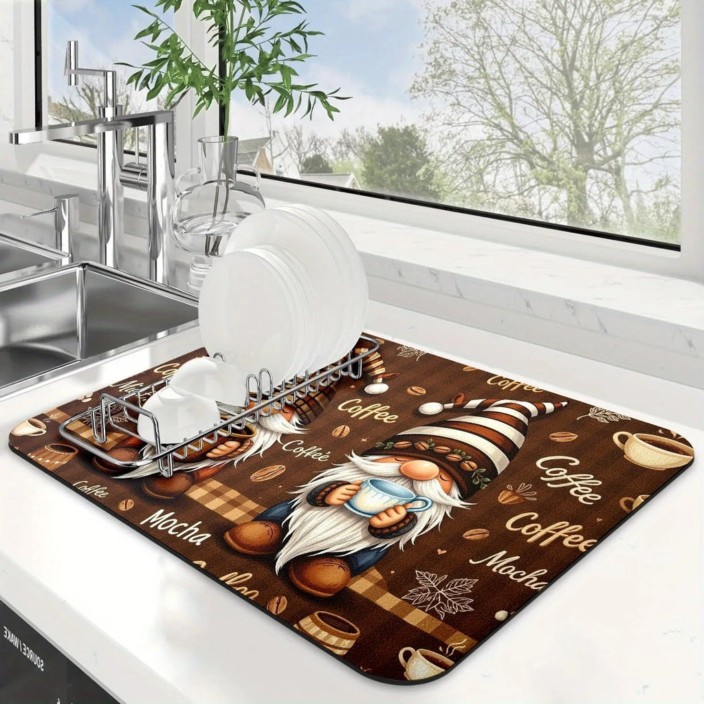 Square PVC kitchen draining pad with K Coffee Time letter design, 40x50cm size