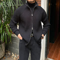 Men's Stand-up Collar Cardigan Retro Slim Fit Cotton Blend Jacket with Rotator Cuff Sleeves in Black Brown Grey Khaki Sizes M to 3XL for Casual Layering and Everyday Wear